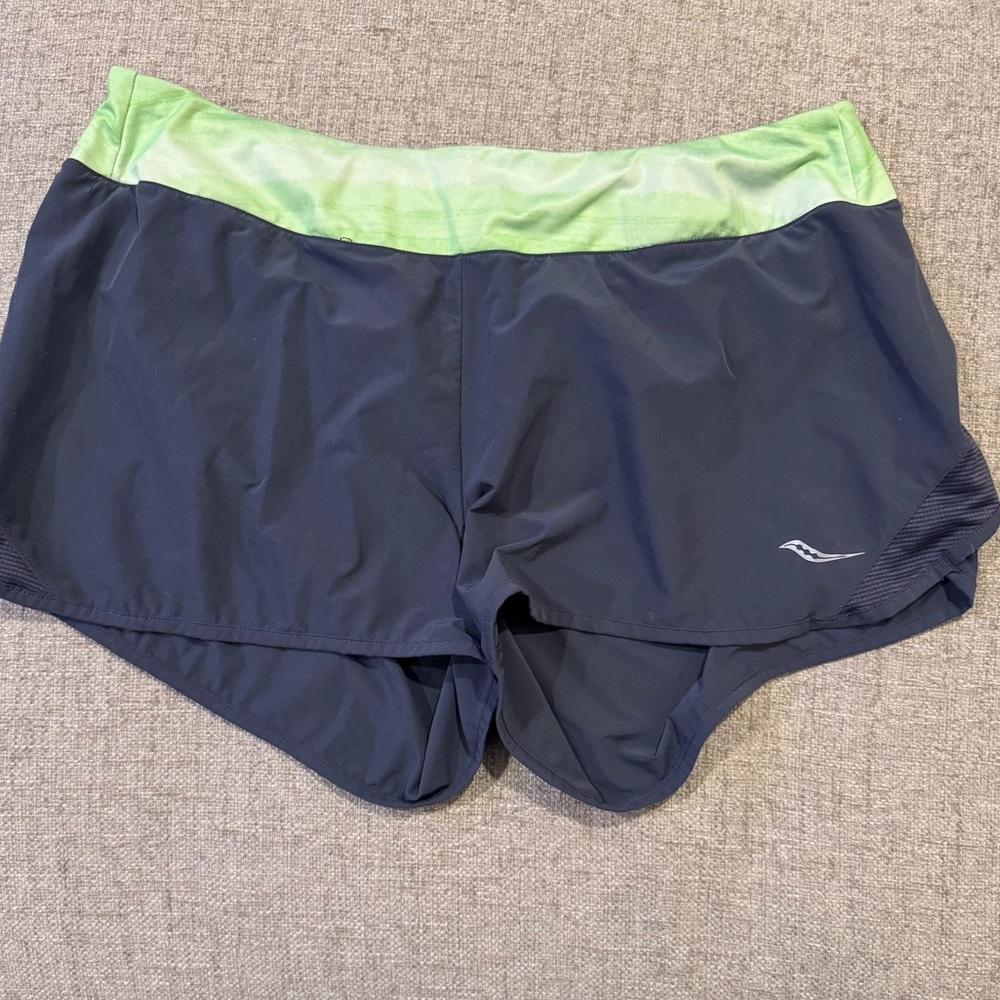 Saucony - Womens - Lined Running Shorts - Black/Lime - Extra Large - XL